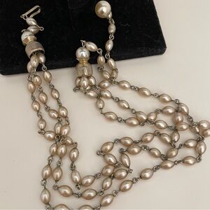 Vintage 40's GLASS Faux Pearl Preppy Ballet Whimsigoth Hook Back Choker Necklace